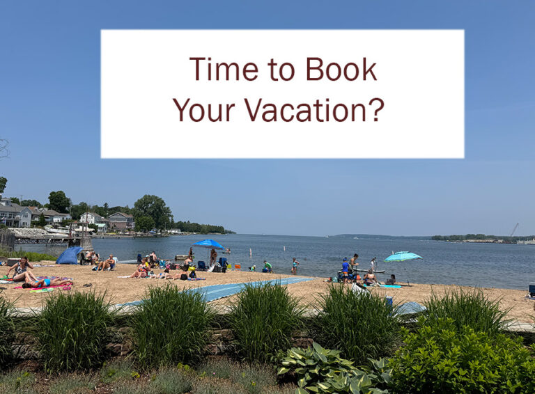 beach scene with words time to book your vacation?